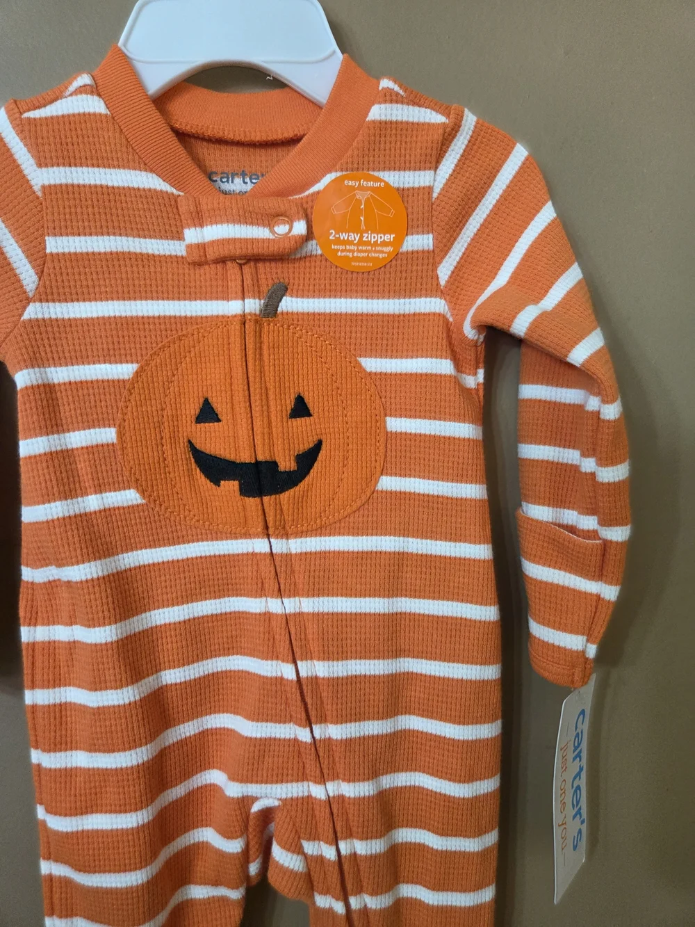 Carter's Orange & White Halloween Pumpkin Footed One-Pieces (2-Pack)